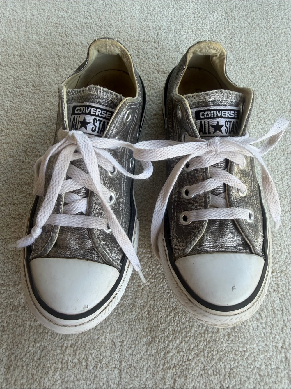 Converse Chuck Taylors Kids Metallic Silver Low Top Sneakers 12.5